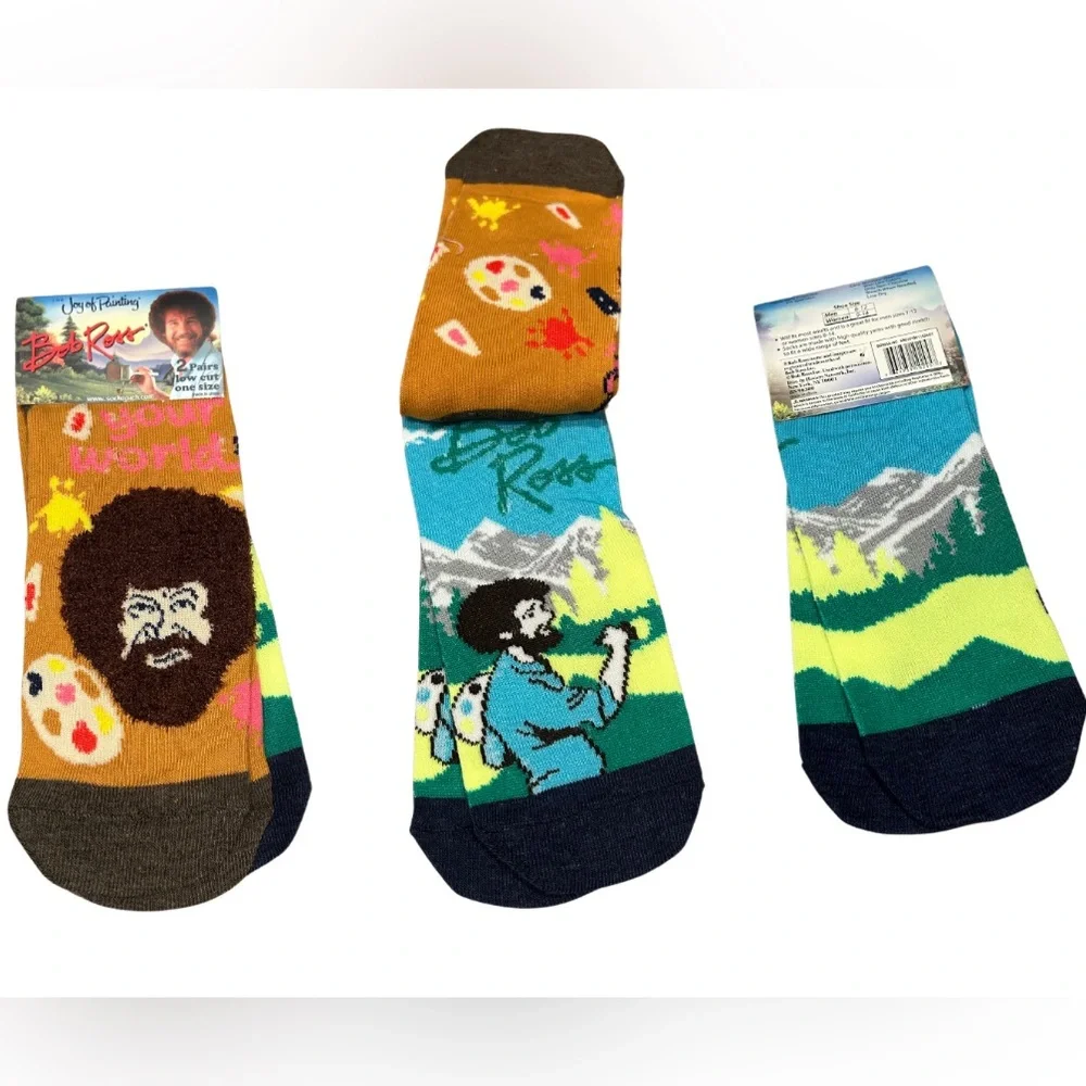 Bob Ross Low Cut Art Graphic Socks | 2 Pairs | NWT | O/S Unisex Adult